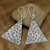 Sterling Silver Handmade Floral Triangle shape Leaf Dangle Earrings  2 long  Gift for Her