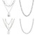 4PCS Lock Chain Necklace SetEboy Egirl Chains Necklace Layered Lock Key Pendant Necklace Punk Statement Long Chain Multilayer Choker Chunky Necklace Set for Men Women Teen Girls Silver