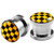 Bling Piercing 2pc 00g - 10mm Gauge 316L Surgical Steel Flesh Tunnels Cross Checkered Black   Yellow Lobe Stretcher Plugs Ear Stretching Expander