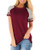 Womens Round Neck Tee Tops Color Block Stripe T-Shirts Short Sleeve Loose Casual Fit Tunic Top Baggy Comfy Blouse Wine 2XL