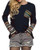 POGTMM Womens Long Sleeve O-Neck Patchwork Casual Loose T-Shirts Blouse Tops with Thumb Holes L ZZ New Navy Blue