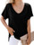 Womens Short Sleeve T Shirt Basic Tee Tops V Neck Loose Summer Shirts with Pocket Side Split Black