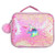 UPD Pink Iridescent Double Sided Sequin Rectangle Lunch Bag with Unicorn Patch & Fur Ball Dangle, Multicolor