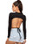 MakeMeChic Womens Long Sleeve Backless Tee Mock Neck Tie Back Crop Top Black M