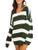 BerryGo Womens Color Block Striped One Shoulder Sweater Long Sleeve Oversized Sweater Green-L