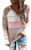 Caissip Womens V-Neck Sweaters Loose Contrast Jumper Knitted Off The Shoulder Oversized Pullovers Tops Pink