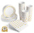 200 Pcs Serves 50 Gold Party Supplies Set  Strong  No Flimsy Plates Or Leaky Cups  Polka Dot Disposable Paper Dinnerware  Includes Dinner Plates Dessert Plates Cups   3-Ply Napkins