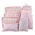 Belsmi 8 Set Packing Cubes - Waterproof Mesh Compression Travel Luggage Packing Organizer with Shoes Bag Pink Stripe