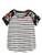 Romwe Womens Floral Print Short Sleeve Tops Striped Casual Blouses T Shirt Black S