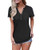 OUGES Womens Short Sleeve V Neck Button Summer Casual Henley Tops Blouse T Shirt BlackXL