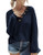 Sarin Mathews Womens Tops V Neck Long Sleeve Waffle Knit Shirts for Women Casual Loose Buttons Pullover Blouses Navy M