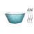 MDZF SWEET HOME Glass Salad Bowl Large Bowl for Serving Fruit-Salad Dessert Cereal and Soup with Three Dessert Fork 54 Oz Blue
