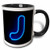 3dRose 155130_4 Monogram letter J abstract neon blue lit shining illuminated Mug 11 oz Black