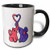 3dRose mug_200145_4 Cute Blue and Pink Elephants with Trunks Intertwined and Heart - Two Tone Black Mug, 11oz
