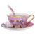 YBK Tech Euro Style Cup  Saucer Set Art Bone China Ceramic Tea Coffee Cup for Breakfast Home Kitchen- Birds and Trees Patterns Pink