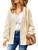 Haloumoning Womens Oversized Lantern Pom Pom Sleeve Cardigan Chunky Knit Open Front Sweater Outwear Beige