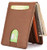 Mens Leather Wallet Slim Front Pocket Wallet Billfold ID Window RFID Blocking-Brown