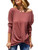 Womens Waffle Knit Shirt Twist Knot Long Sleeve Thermal Tops Cute Blouses Brick Red
