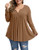 Allegrace Womens Plus Size Tunics Button Up Henley V Neck Tops Pleated Long Sleeve Tunic Shirts Coffee 20W