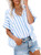 HOTAPEI Womens Blouses Short Sleeve Summer Casual V Neck Striped Cuffed Sleeve Button Down Collar Chiffon Shirts Work Tops Medium