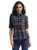 OCHENTA Womens Long Sleeve Button Down Plaid Flannel Shirt M016 Navy Blue XL
