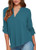 roswear Womens Casual V Neck Cuffed Sleeves Solid Chiffon Blouse Top Jade M