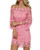 Auxo Women Off Shoulder Floral Lace Dress Vintage Crochet Bodycon Flared Sleeve Midi Party Cocktail Dressess Pink M