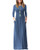 WNEEDU Womens 34 Sleeve Solid Color Dress Loose Plain Casual Long Maxi Dresses with Pockets Blue L