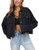 Oversized Jean Jacket Women Vintage Washed Boyfriend Denim Jacket Classic Loose Jean Trucker Jacket 703 Black Cropped M