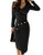 Lrady Womens Deep V Neck Casual Work Bodycon Cocktail Party Pencil Midi Dress Black XX-Large