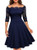 MISSMAY Womens Vintage Floral Lace Half Sleeve Boat Neck Formal Swing Dress X-Large Navy Blue