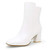 IDIFU Womens Ada Fashion Square Toe Short Gogo Ankle Boots Low Block Heel Side Zipper Booties - Half Size Larger White Pu 7_5 M US