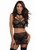 Dreamgirl Womens Collared Stretch Lace Bustier and Garter Skirt Set Black Large