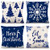 ZJHAI Christmas Blue Pillow Covers 18x18 Inch Set of 4 Farmhouse Pillow Covers Holiday Rustic Linen Pillow Case for Sofa Couch Christmas Blue Decorations Throw Pillow Covers