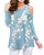 PrinStory Womens Long Sleeve Floral Print Casual Cold Shoulder Tunic Tops Loose Blouse Shirts Floral Print Light Blue-US Small