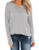 Jedyful Womens Henley Shirts V Neck Long Sleeve Tunic Top Button Up Blouse Shirt Casual Loose Top Tees Grey_L