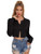 MakeMeChic Womens Casual Button Front Long Sleeve Knitted Crop Tee Top Solid Black M