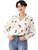 MakeMeChic Womens Casual Floral Print Pocket Front Button Up Drop Shoulder Blouse White S