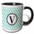 3dRose 252269_4 Mint green pattern monogram initial V Ceramic Mug 11oz Black/White