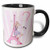 3dRose (mug_106888_4) Girly Pink Girl Eiffel Tower and Hearts Paris Love Vector Illustration - Two Tone Black Mug, 11oz