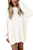 Cutiefox Womens Crew Neck Oversized Puff Sleeve Long Pullover Knit Sweater Mini Dress White XL