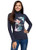 oodji Ultra Womens Cotton Turtleneck Pullover with Print Blue US 4  EU 38  S