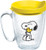 Tervis 1140866 Peanuts - Felt Tumbler with Emblem and Yellow Lid 16oz Mug, Clear