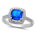 Solitaire Halo Wedding Engagement Ring Cushion Cut Simulated Blue Sapphire Round Cubic Zirconia 925 Sterling Silver Size - 8