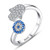 TONGZHE Blue Evil Eye Hamsa Hand Open Ring Sterling Silver 925 Cubic Zirconia CZ Band US Size 6-8