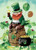 Morigins Leprechaun Drinking - Double Sided St Patrick Lucky Clover House Flag 28x40