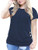 Womens Plus Size Tunic Shirt Short Sleeve Buttons T-Shirt Blouse Tops Dark Blue 16W