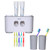 Wekity Toothbrush Holder Multifunctional Wall-Mounted Space-Saving Toothbrush and Toothpaste Squeezer Kit with Dustproof Cover 5 Toothbrush Slots 2 Automatic Toothpaste Dispenser and 4 Cups Grey