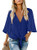Ecrocoo Womens Casual Button Down V-Neck Summer Blouses Chiffon T-Shirt Flare Bell Sleeve Self Tie Knot Flowy Tops Blue M