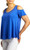 Calvin Klein Womens Distreshortsleeve Wash Cold Shoulder Tee with Back Pleat Jamaica Blue Medium